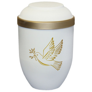 Bio-Tec³ Urne mit Motiv:"Taube" sandbeige matt mit Golddeckelrand; 280 mm, ø = 185 mm Bio-Tec³ Urne mit Motiv:"Taube" sandbeige matt mit Golddeckelrand; 280 mm, ø = 185 mm