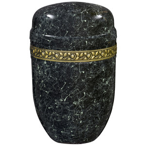 Edelplatal-Urne grün patiniert hochglänzend mit Rosen-Dekorband; 276 mm, ø = 182 mm Edelplatal-Urne grün patiniert hochglänzend mit Rosen-Dekorband; 276 mm, ø = 182 mm