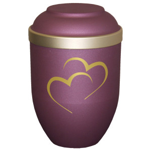 Bio-Tec³ Urne mit Motiv:"Herzen" brombeer matt mit Golddeckelrand; 280 mm, ø = 185 mm Bio-Tec³ Urne mit Motiv:"Herzen" brombeer matt mit Golddeckelrand; 280 mm, ø = 185 mm