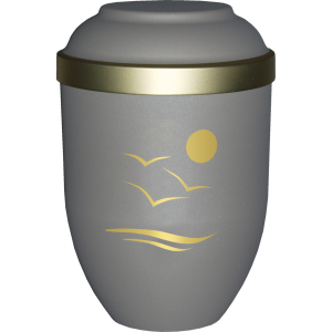 Bio-Tec³ Urne mit Motiv: "Am Meer" teak matt mit Golddeckelrand; 280 mm, ø = 185 mm Bio-Tec³ Urne mit Motiv: "Am Meer" teak matt mit Golddeckelrand; 280 mm, ø = 185 mm