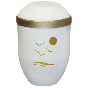 Bio-Tec³ Urne mit Motiv:"Am Meer"sandbeige matt mit Golddeckelrand; 280 mm, ø = 185 mm Bio-Tec³ Urne mit Motiv:"Am Meer"sandbeige matt mit Golddeckelrand; 280 mm, ø = 185 mm