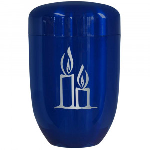 Edelplatal-Urne blau mit Motiv "Kerzen" Edelplatal-Urne blau mit Motiv "Kerzen"