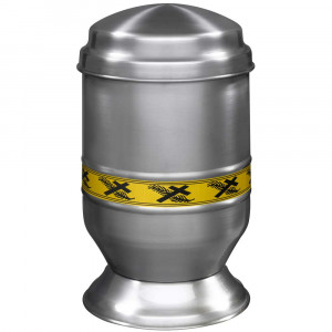 Edelplatal-Urne silber mit Dekorband "Kreuz-Palme" auf Sockel Edelplatal-Urne silber mit Dekorband "Kreuz-Palme" auf Sockel