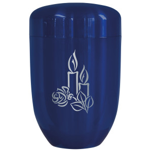 Edelplatal-Urne blau Kerzen mit Rosen 279 mm, ø = 181 mm Edelplatal-Urne blau Kerzen mit Rosen 279 mm, ø = 181 mm