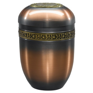 Kupfer-Urne mit Rosen-Dekorband und Deckelplatte; 260 mm, ø = 183 mm Kupfer-Urne mit Rosen-Dekorband und Deckelplatte; 260 mm, ø = 183 mm