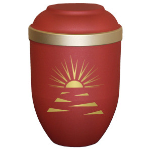 Bio-Tec³ Urne mit Motiv:"Sonnenuntergang" ahorn matt mit Golddeckelrand; 280 mm, ø = 185 mm Bio-Tec³ Urne mit Motiv:"Sonnenuntergang" ahorn matt mit Golddeckelrand; 280 mm, ø = 185 mm