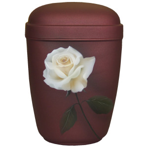 Designer-Urne Quader-Line samtrot "WEIßE ROSE"; 265 mm, ø = 180 mm Designer-Urne Quader-Line samtrot "WEIßE ROSE"; 265 mm, ø = 180 mm