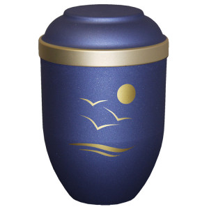 Bio-Tec³ Urne mit Motiv:"Am Meer" blau matt mit Golddeckelrand; 280 mm, ø = 185 mm Bio-Tec³ Urne mit Motiv:"Am Meer" blau matt mit Golddeckelrand; 280 mm, ø = 185 mm