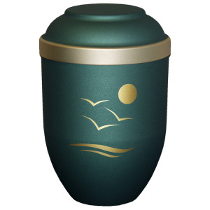 Bio-Tec³ Urne mit Motiv:"Am Meer" grün matt mit Golddeckelrand; 280 mm, ø = 185 mm Bio-Tec³ Urne mit Motiv:"Am Meer" grün matt mit Golddeckelrand; 280 mm, ø = 185 mm