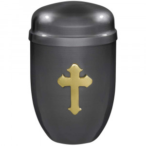Kupfer-Urne brüniert mit Emblem "Kreuz" Kupfer-Urne brüniert mit Emblem "Kreuz"