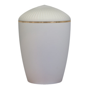 Bio-Tec³ Urne mit Deckel Lamell weiß matt mit Goldband; 285 mm, ø = 195 mm Bio-Tec³ Urne mit Deckel Lamell weiß matt mit Goldband; 285 mm, ø = 195 mm