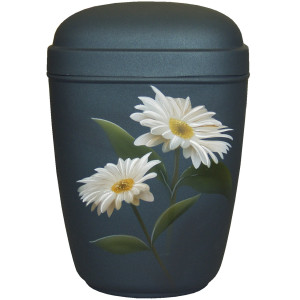 Designer-Urne Quader-Line samtblau "MARGERITEN“; 265 mm, ø = 180 mm Designer-Urne Quader-Line samtblau "MARGERITEN“; 265 mm, ø = 180 mm