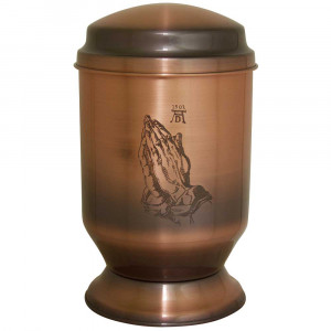 Kupfer-Urne altkupfer gefärbt mit geätztem Motiv "Gebet" Kupfer-Urne altkupfer gefärbt mit geätztem Motiv "Gebet"