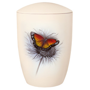Designer Keramik-Urne "Schmetterling auf Distel" cremeweiß; 300 mm, ø = 195 mm Designer Keramik-Urne "Schmetterling auf Distel" cremeweiß; 300 mm, ø = 195 mm