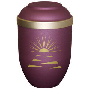 Bio-Tec³ Urne mit Motiv:"Sonnenuntergang" brombeer matt mit Golddeckelrand; 280 mm, ø = 185 mm Bio-Tec³ Urne mit Motiv:"Sonnenuntergang" brombeer matt mit Golddeckelrand; 280 mm, ø = 185 mm