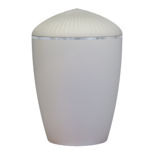 Bio-Tec³ Urne mit Deckel Lamell weiß matt mit Silberband; 285 mm, ø = 195 mm Bio-Tec³ Urne mit Deckel Lamell weiß matt mit Silberband; 285 mm, ø = 195 mm