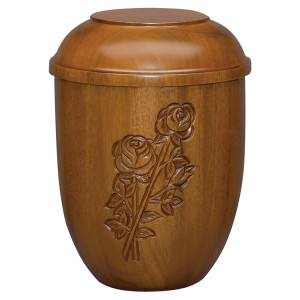 Holzurne aus Mahagoni matt mit Rosen Schnitzung Holzurne aus Mahagoni matt mit Rosen Schnitzung