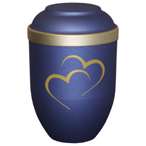 Bio-Tec³ Urne mit Motiv:"Herzen" blau matt mit Golddeckelrand; 280 mm, ø = 185 mm Bio-Tec³ Urne mit Motiv:"Herzen" blau matt mit Golddeckelrand; 280 mm, ø = 185 mm