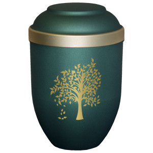 Bio-Tec³ Urne mit Motiv:"Baum" grün matt mit Golddeckelrand; 280 mm, ø = 185 mm Bio-Tec³ Urne mit Motiv:"Baum" grün matt mit Golddeckelrand; 280 mm, ø = 185 mm