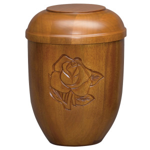 Holzurne aus Mahagoni matt m. Rosen Schnitzung Holzurne aus Mahagoni matt m. Rosen Schnitzung