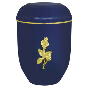 Edelplatal-Urne kobaltblau mit massiver Rose und Goldband am Deckel; 258 mm, ø = 183 mm Edelplatal-Urne kobaltblau mit massiver Rose und Goldband am Deckel; 258 mm, ø = 183 mm
