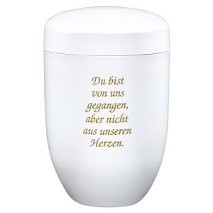 Edelplatal-Urne weiß mit Gedenktext #2 (gold); 279 mm, ø = 181 mm Edelplatal-Urne weiß mit Gedenktext #2 (gold); 279 mm, ø = 181 mm