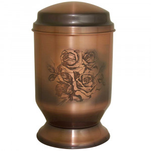 Kupfer-Urne altkupfer gefärbt mit geätztem Motiv "Rosen" Kupfer-Urne altkupfer gefärbt mit geätztem Motiv "Rosen"