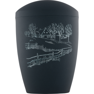 Lasermotiv Metall Urne "Bauernhaus" - Serie Winterstille Lasermotiv Metall Urne "Bauernhaus" - Serie Winterstille