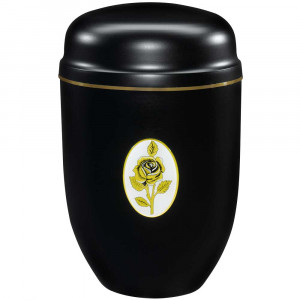 Edelplatal-Urne schwarz Seidenglanz mit Motiv "Rose" Edelplatal-Urne schwarz Seidenglanz mit Motiv "Rose"