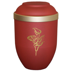 Bio-Tec³ Urne mit Motiv:"Calla" ahorn matt mit Golddeckelrand; 280 mm, ø = 185 mm Bio-Tec³ Urne mit Motiv:"Calla" ahorn matt mit Golddeckelrand; 280 mm, ø = 185 mm